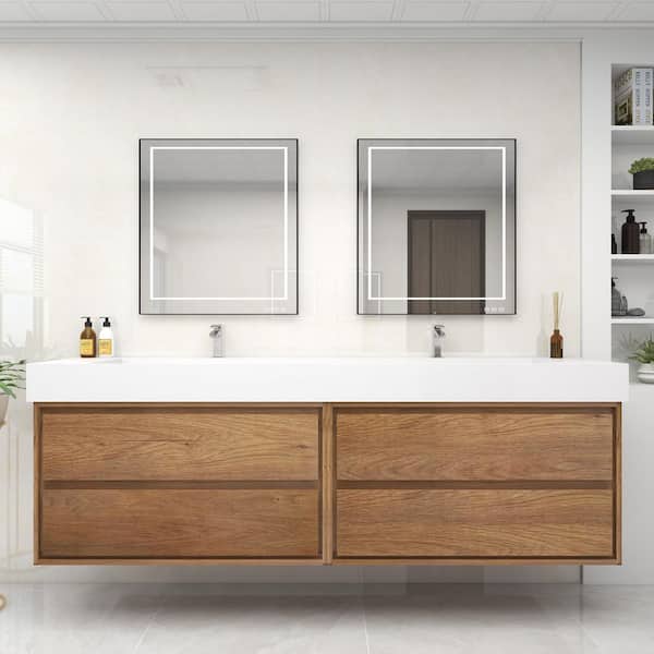 Saggie 84 in. W x 20 in. D x 28 in. H Double Sink Floating Bath Double Vanity in Teak Oak with White Acrylic Top