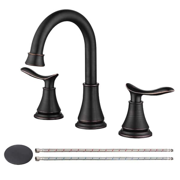 Unbranded 2-Handle 3 Hole Bathroom Faucet 8 in. Widespread Faucet for Bathroom Sink with Pop-up Drain in Oil Rubbed Bronze
