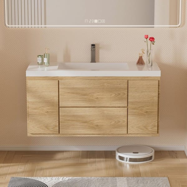 Equinox 48 in. in. W x 19-5/8 in. in. D x 22-1/2 in. in. H Floating Bath Vanity Natural Oak White Ceramic Top Assembled
