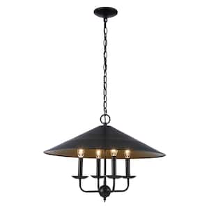 4-Light Black and Gold Chandelier Light Fixture with Metal Shade