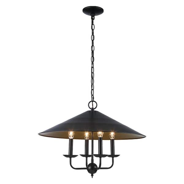 Monteaux Lighting 4-Light Black and Gold Chandelier Light Fixture with Metal Shade