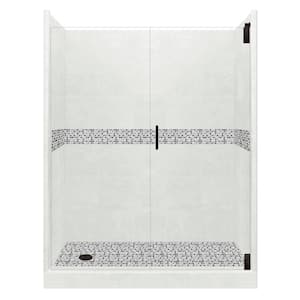 Del Mar Grand Hinged 30 in. x 60 in. x 80 in. Left Drain Alcove Shower Kit in Natural Buff and Black Pipe Hardware