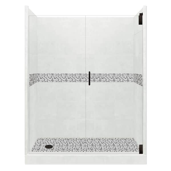 American Bath Factory Del Mar Grand Hinged 32 in. x 60 in. x 80 in. Left Drain Alcove Shower Kit in Natural Buff and Black Pipe Hardware