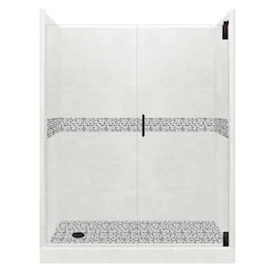 Del Mar Grand Hinged 42 in. x 60 in. x 80 in. Left Drain Alcove Shower Kit in Natural Buff and Black Pipe Hardware