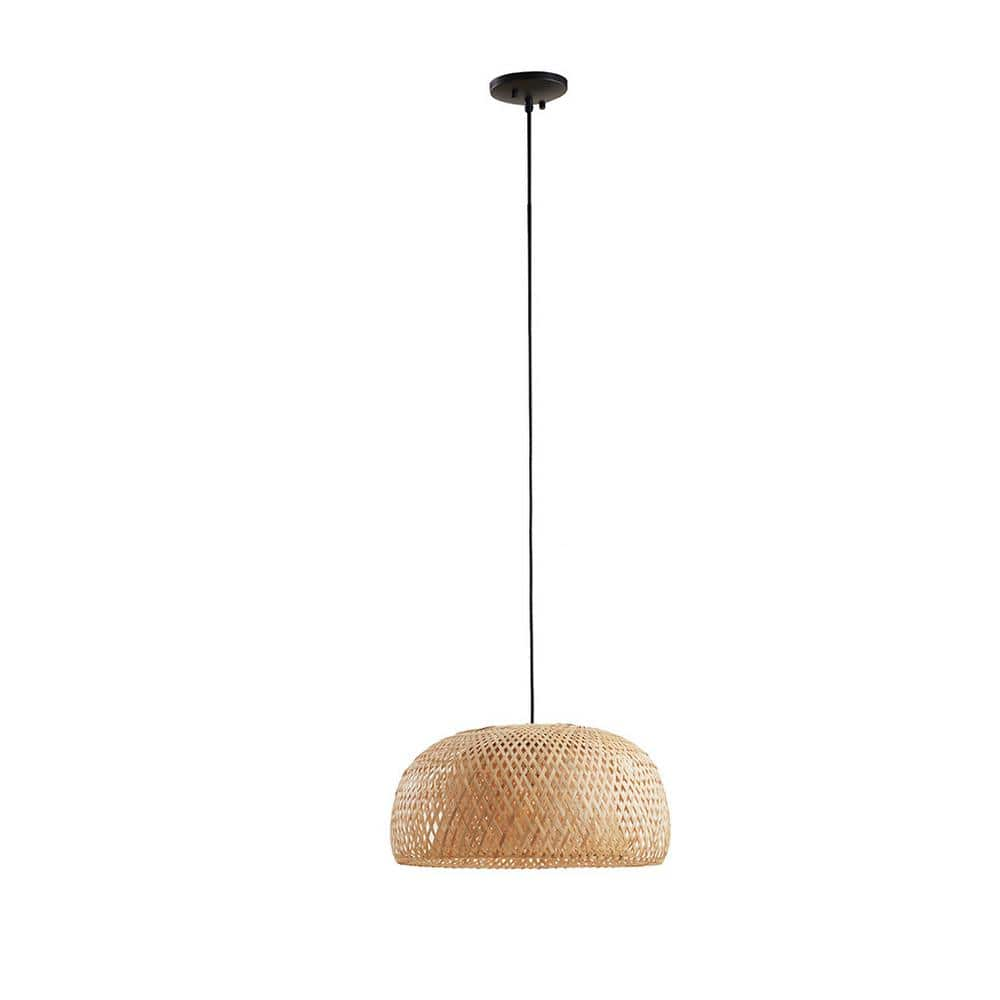 mieres 60-Watt 1-Light Bowl Shaped Bamboo Pendant Light, No Bulbs ...