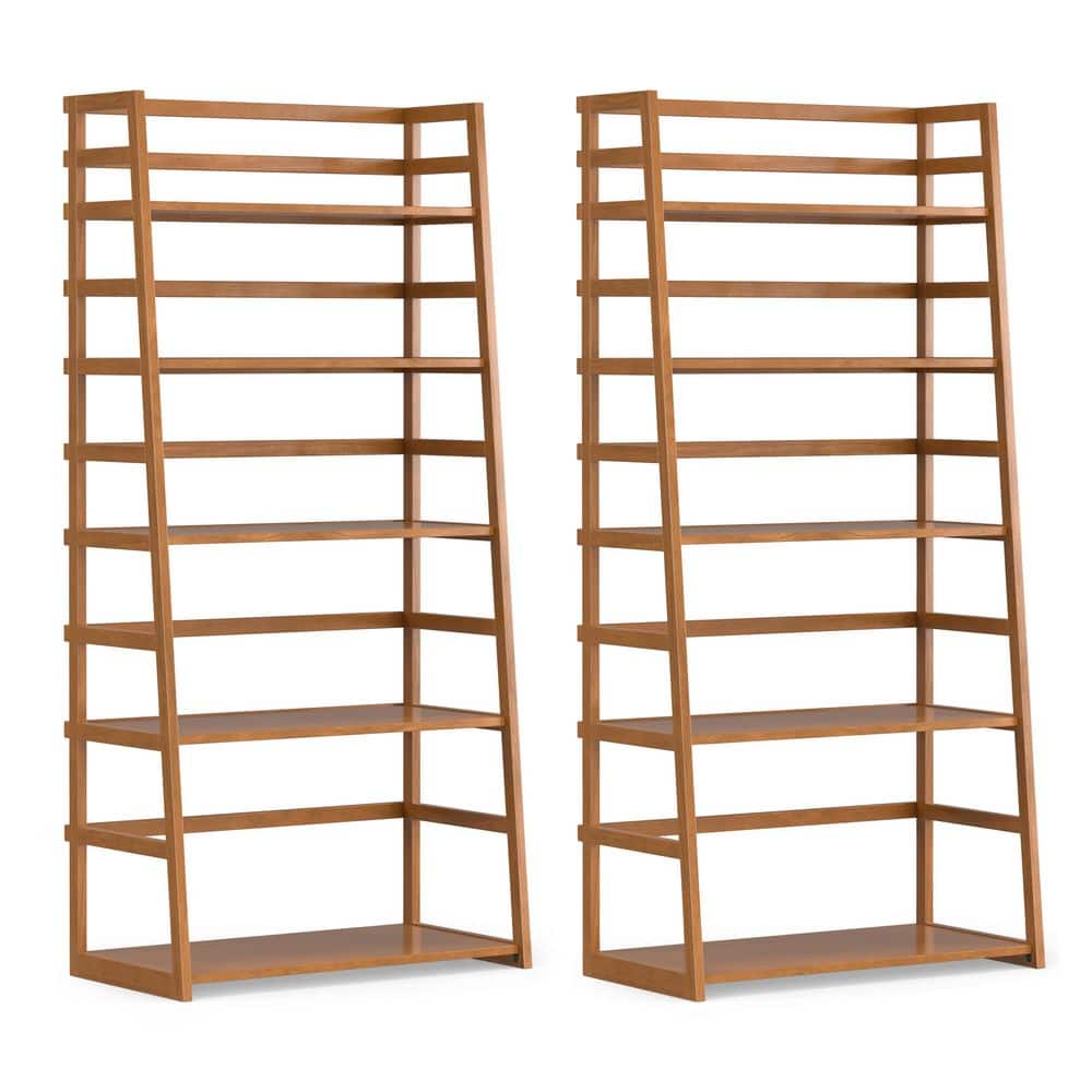 Acadian 63 in. Tall Light Golden Brown Solid Wood 5-Shelf Transitional Ladder Bookcase with Open Shelving (Set of 2)
