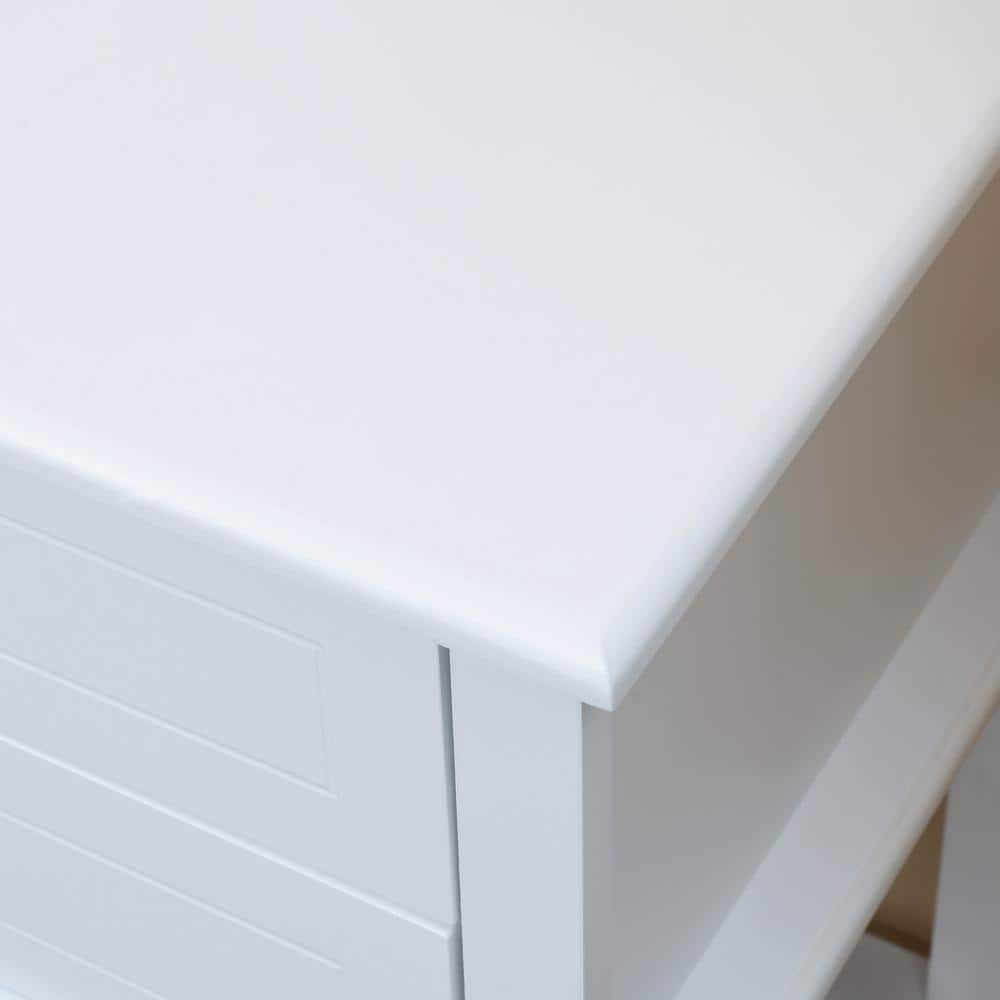 Modern White Wood Side Table with Storage Drawers and Shelf