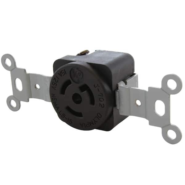 AC WORKS NEMA L5-15R 15 Amp 125-Volt Single Flush Mount Locking Industrial Grade Outlet in Black