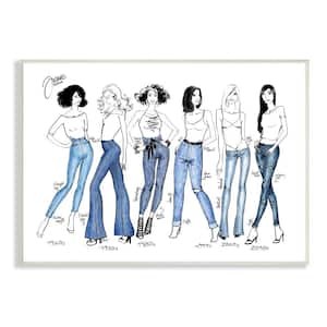 "Denim By Decades Female Fashion Jeans Blue White" by BlursByAI Unframed Abstract Wood Wall Art Print 13 in. x 19 in.