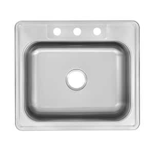 Drop-In Stainless Steel 25 in. 3-Hole Single Bowl Kitchen Sink
