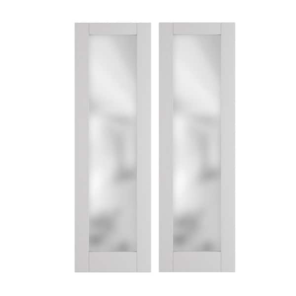 24 in. x 80 in. MDF 1-Lite Frosted Glass, White Interior Door Panels Double Pantry Door Slab Prefinished