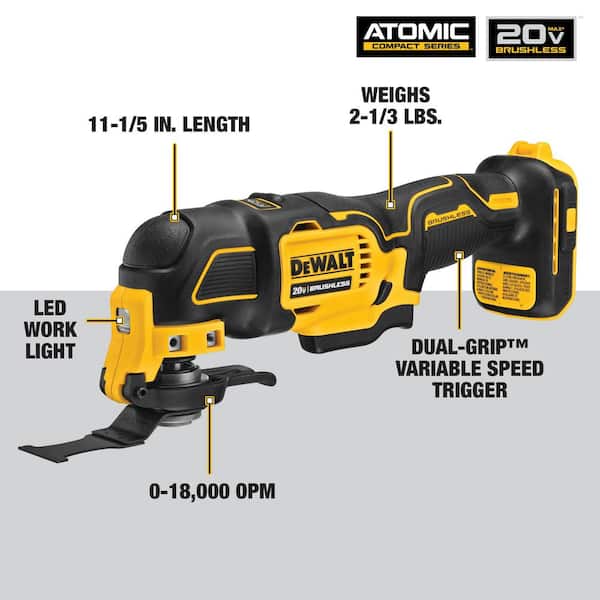 DEWALT DCS354D1 ATOMIC 20V MAX Cordless Brushless Oscillating Multi Tool with (1) 20V 2.0Ah Battery and Charger - 3