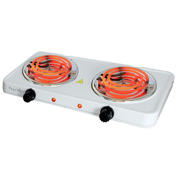 MegaChef Electric Easily Portable Ultra Lightweight Dual Coil Burner Cooktop Buffet Range - White