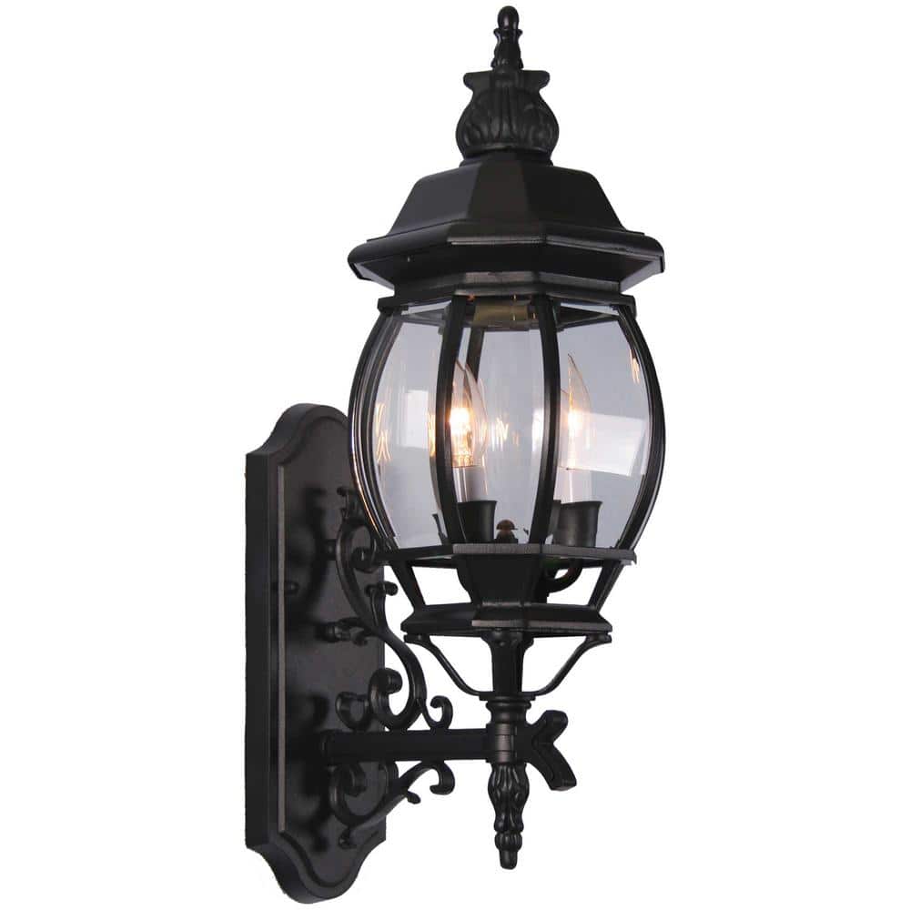 3-Light Black Hardwired Outdoor Coach Light Sconce with Clear Beveled Glass Shade price history on PriceWatchPro