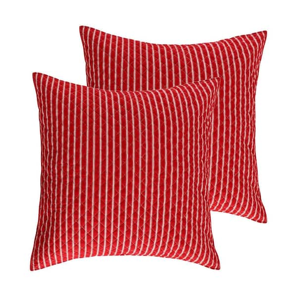 LEVTEX HOME Santa Claus Lane Red White Stripe Quilted Microfiber Euro Sham (Set of 2)