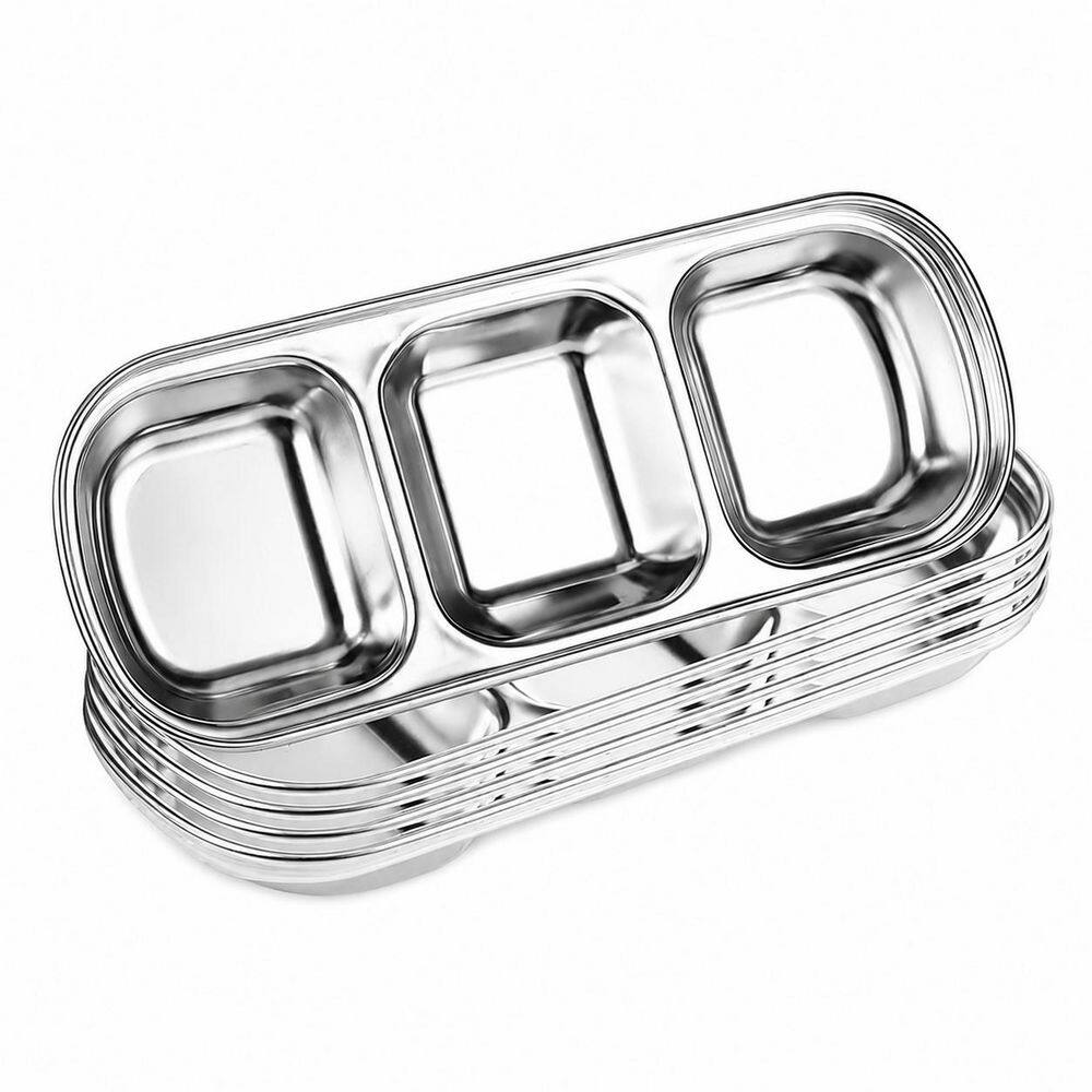 KHKFY 3-Piece Stainless Steel Divided Dipping Sauce Tray, 3