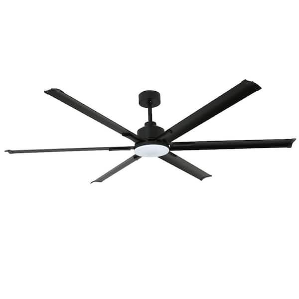 72 in. Matte-Black Ceiling Fan with Tri-CCT 1350-Lumen LED, 6 Aluminum Blades, DC Motor, Remote and 3 Downrods