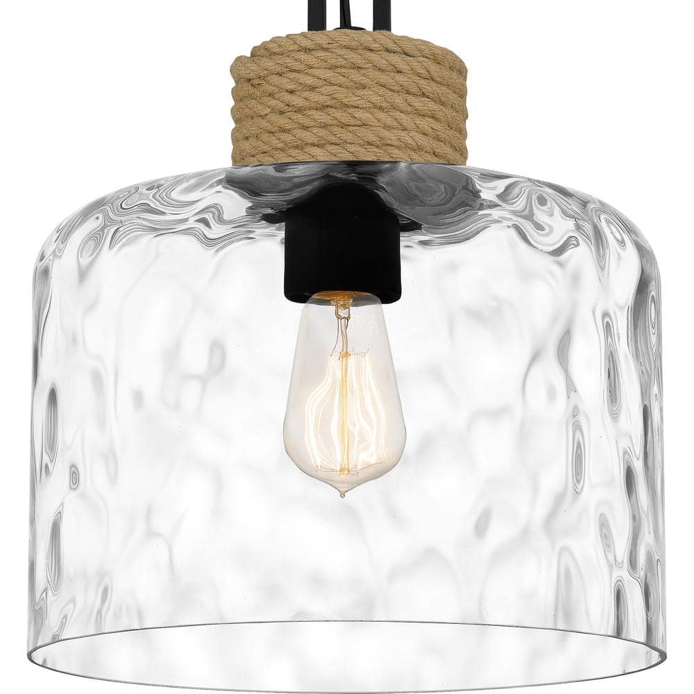Matte Black Glass Mini Pendant Light with Rope Detail