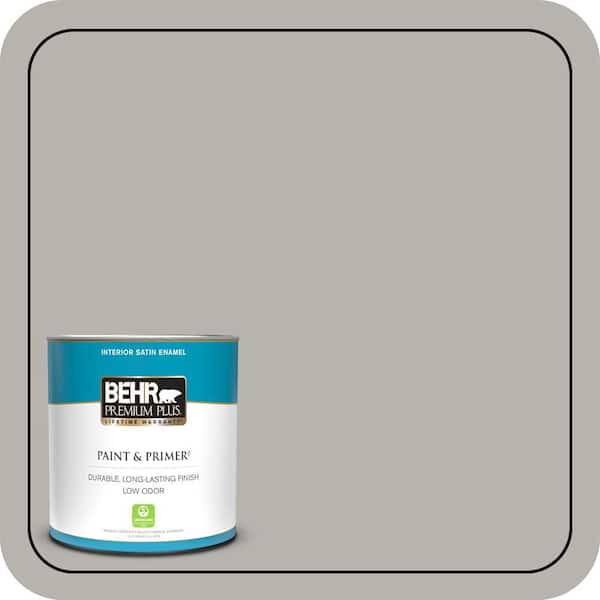 BEHR PREMIUM PLUS 1 qt. #PPU24-11 Greige Satin Enamel Low Odor Interior Paint & Primer