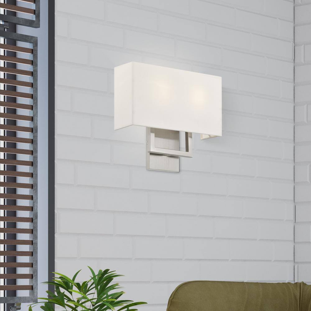 Pierson 2-Light Brushed Nickel Wall Sconce with Off-White Shade