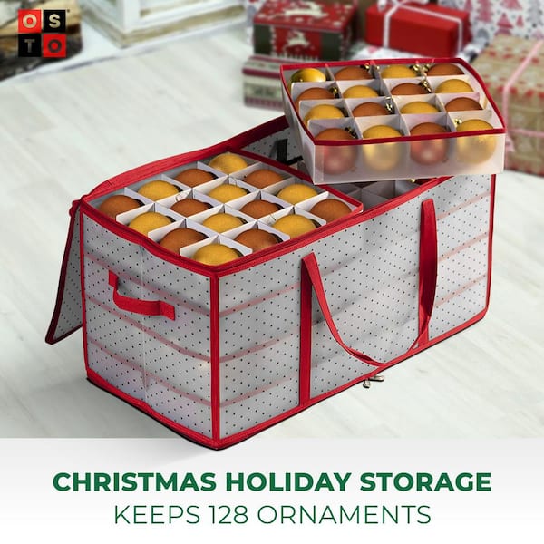 128 Balls Christmas Ornament Storage Box Dividers Xmas Decor Organizer  Container, 1 - Kroger