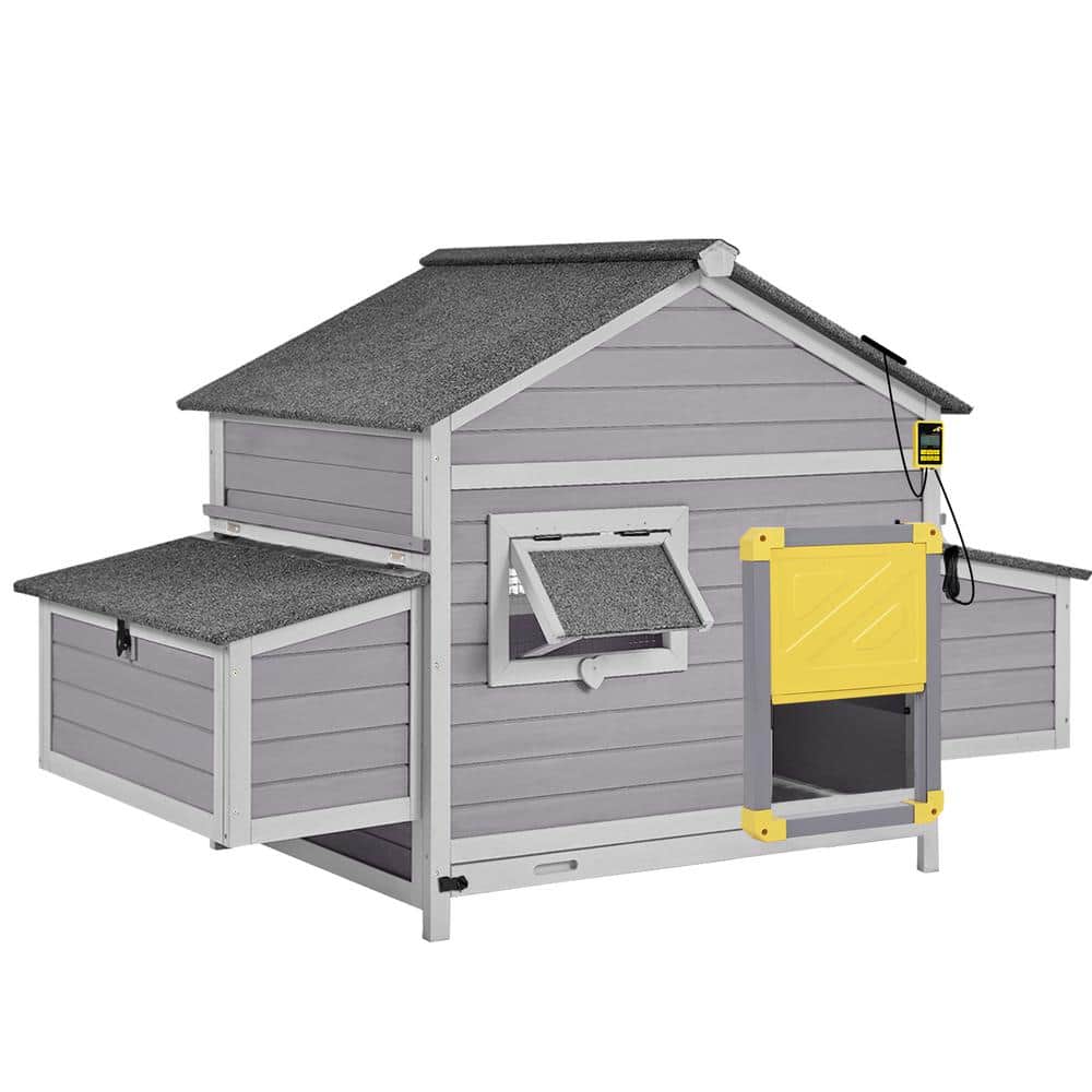 Wooden Chicken Hen House for 2/4-Hens with Automatic Chicken Door (Gray Fra
