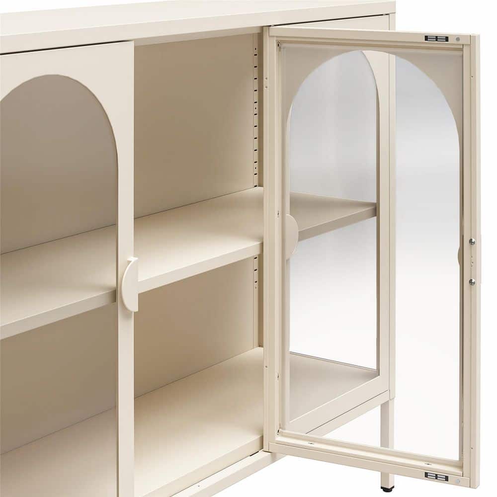 Parchment Steel Accent Cabinet with Adjustable Shelving and Glass Doors