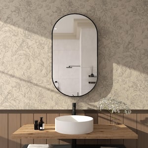 Tax 18 in. W x 36 in. H Oval Framed Wall Bathroom Vanity Mirror in Matte Black