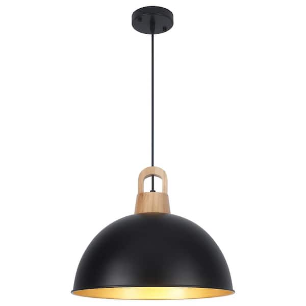 1-light Black Small Sized Pendant Light with Metal Dome Shade for Kitchen Island Dinning Room