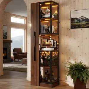 CSC DECOR INC Corner Curio Cabinet Walnut 70 in. H Lighted Glass
