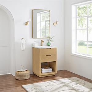 Harbin 24 in.W x 22 in.D x 33.9 in.H Single Bath Vanity in Washed Ash Grey with White Grain Stone Top