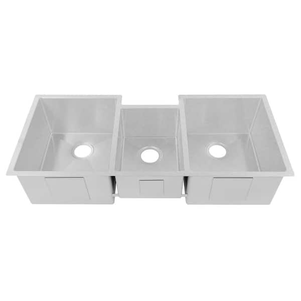 45 in. Breckenridge Undermount Triple Bowl Satin Stainless Steel Kitchen Sink with Bottom Grid