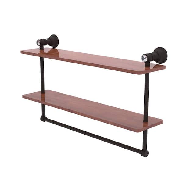 Allied Brass Carolina Crystal 22 in. W x 12.8 in. H x 5.6 D Wood Rectangular Shelf in Oil Rubbed Bronze with Integrated Towel Bar