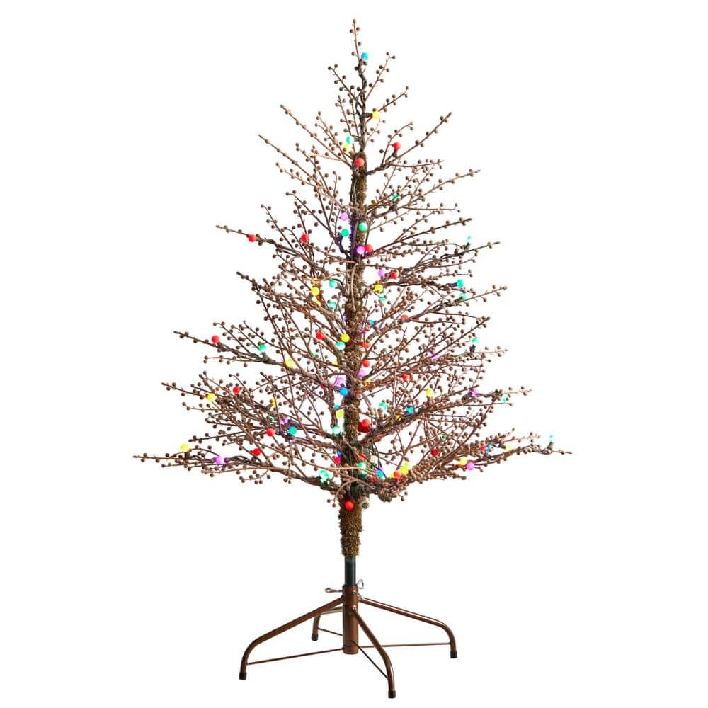 Nearly Natural 4 ft. Frosted Berry Twig Artificial Christmas Tree with ...