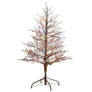 4 ft. Frosted Berry Twig Artificial Christmas Tree with 100 Multicolored Gum Ball LED Lights and 240 Bendable Branches