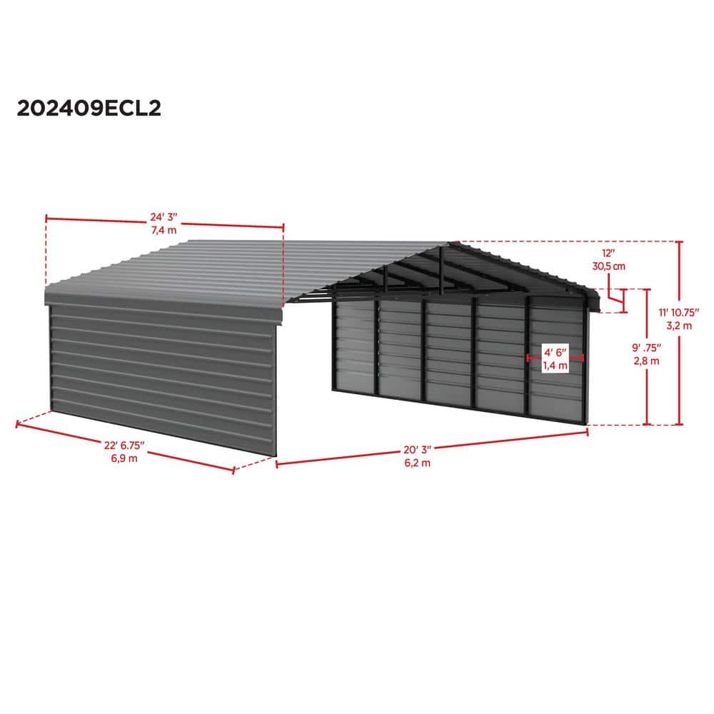 Eggshell Galvanized Steel Carport Kit with 2-Sided Enclosure
