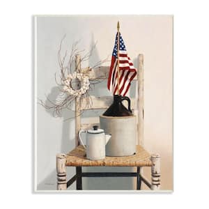 10 in. x 15 in. "Vintage Rustic Things American Flag Neutral Painting" by Cecile Baird Wood Wall Art