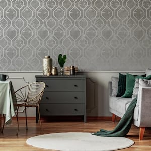 Armature Geo Grey and Silver Unpasted Removable Peelable Wallpaper