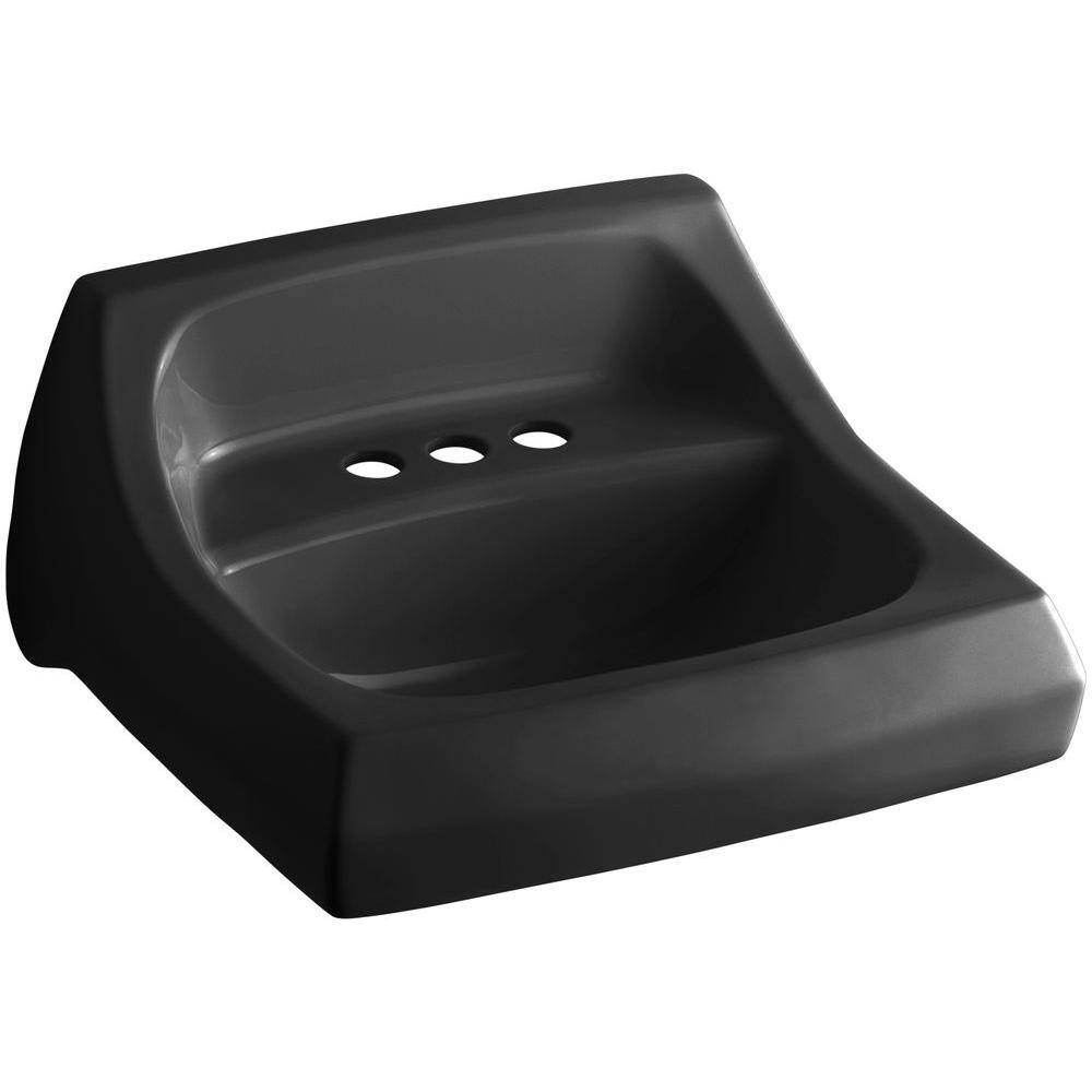 Kingston Wall-Mount Vitreous China Bathroom Sink in Black with Overflow Dra