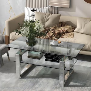 39 in. Transparent Rectangle Tempered Glass Coffee Table