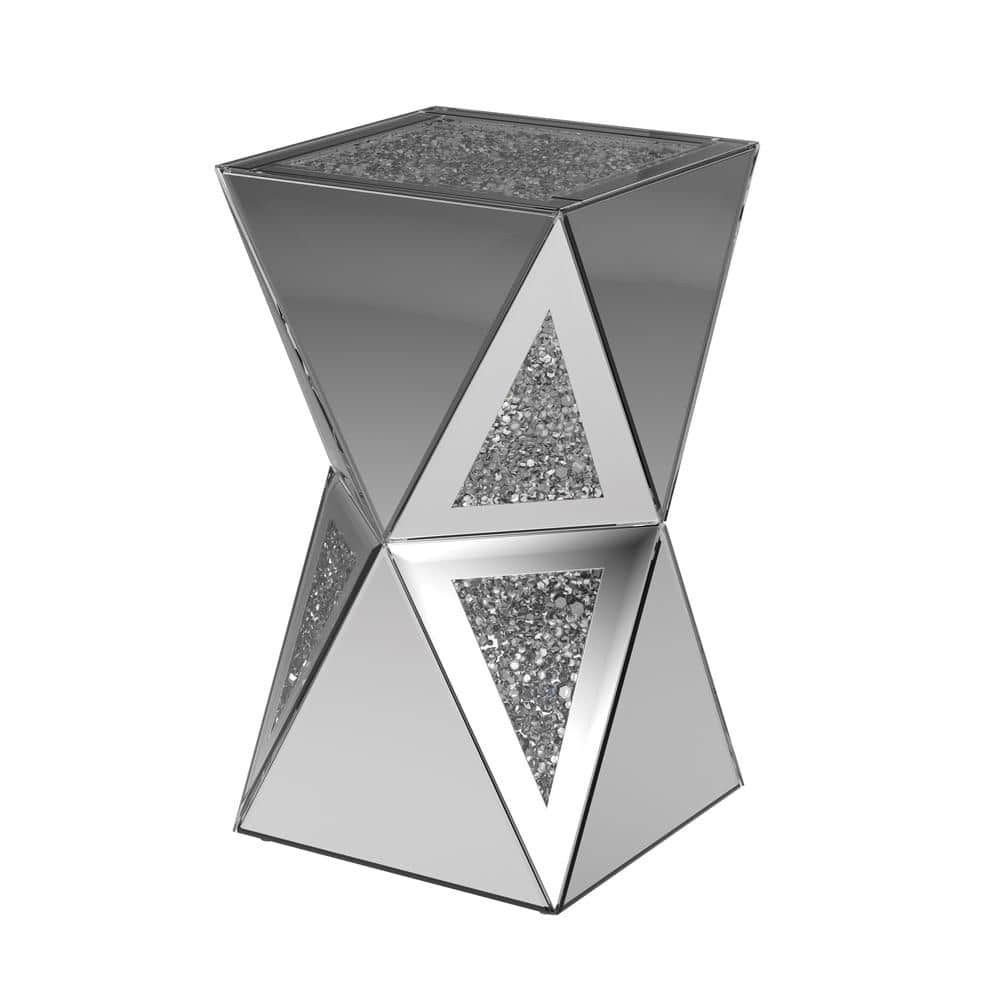 Geometric Silver Mirrored Square Pedestal End Table