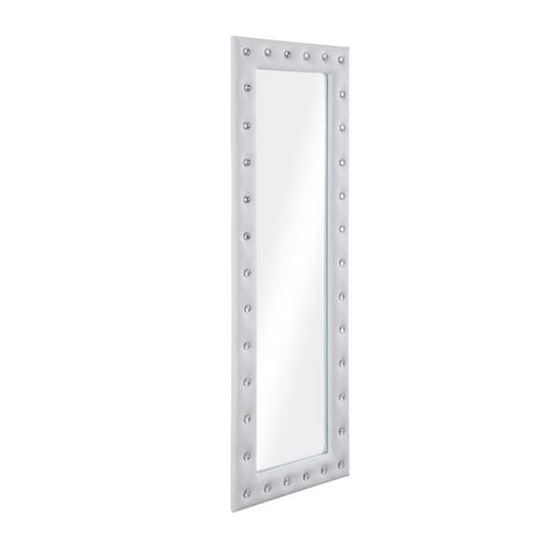 HOMESTOCK White 22 in. W x 63 in. H Modern Crystal Tufted Rectangle Framed Leaning Mirror