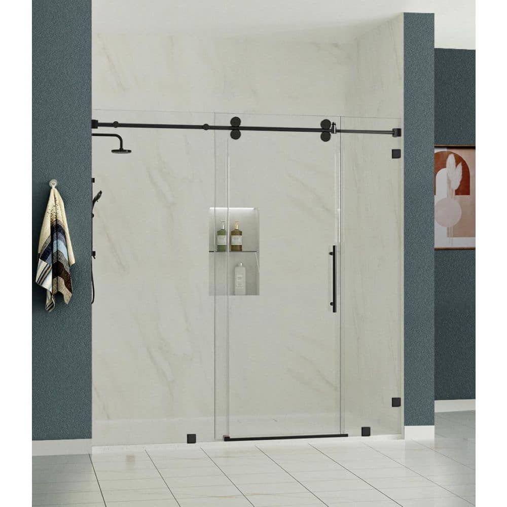 "RadianceXL 78 to 81 in. W x 76 in. H Single Sliding Frameless Shower Door in Matte Black with 3/8"" Clear Glass" price history on PriceWatchPro