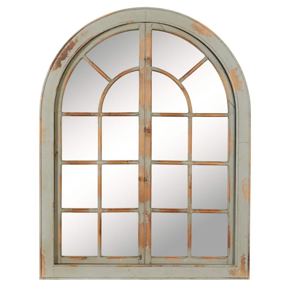 Gray and Brown Weathered Nautical Windowpane Wall Mirror