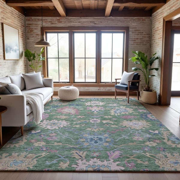 Mayfield Premium Machine Washable Abstract AMF1154 Sage 10 ft. x 14 ft. Area Rug