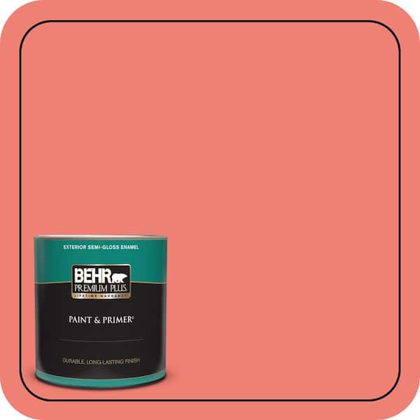 BEHR PREMIUM PLUS 1 qt. #170B-5 Youthful Coral Semi-Gloss Enamel Exterior Paint & Primer
