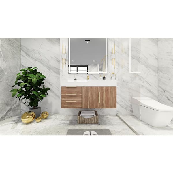 BV Better Vanity Bethany 42 in. W x 20 in. D x 22 in. H Single Sink Floating Bath Vanity in White Oak with White Acrylic Top