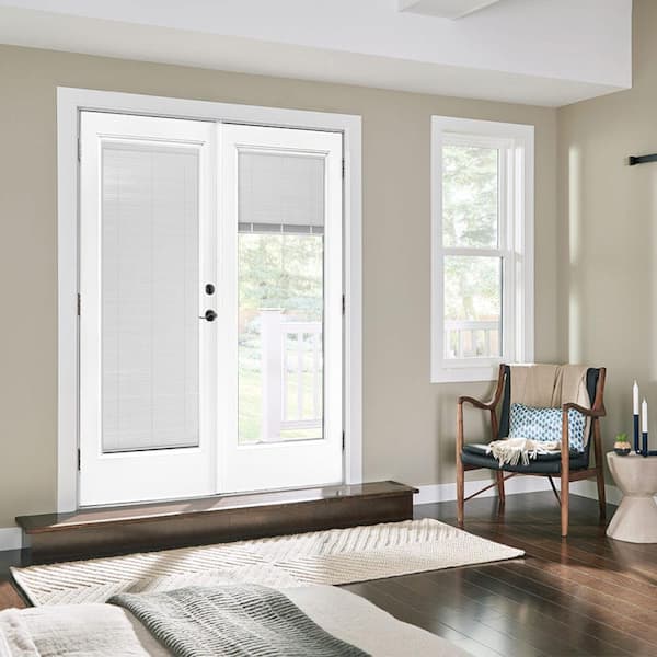 60 in. x 80 in. Fiberglass Smooth White Left-Hand Outswing Hinged Patio Door with Low E Built in Blinds