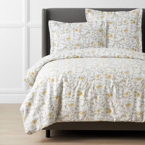 The Company Store Legends Luxury Mayflower Sateen White/Gold King Sateen Duvet Cover