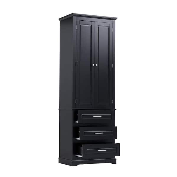 Tileon 24 in. W x 15.7 in. D x 70 in. H Black Linen Cabinet Tall Storage Cabinet with 3-Drawers for Bathroom